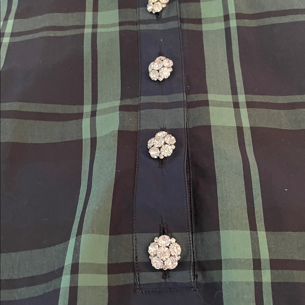 J. Crew Classic Plaid Blouse in Green and Navy - Picture 4 of 7